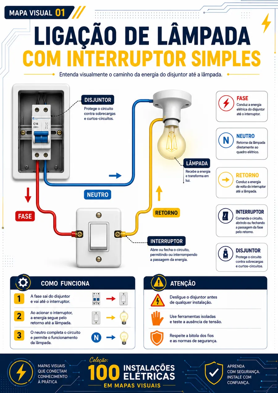 Ligação de lâmpada com interruptor simples